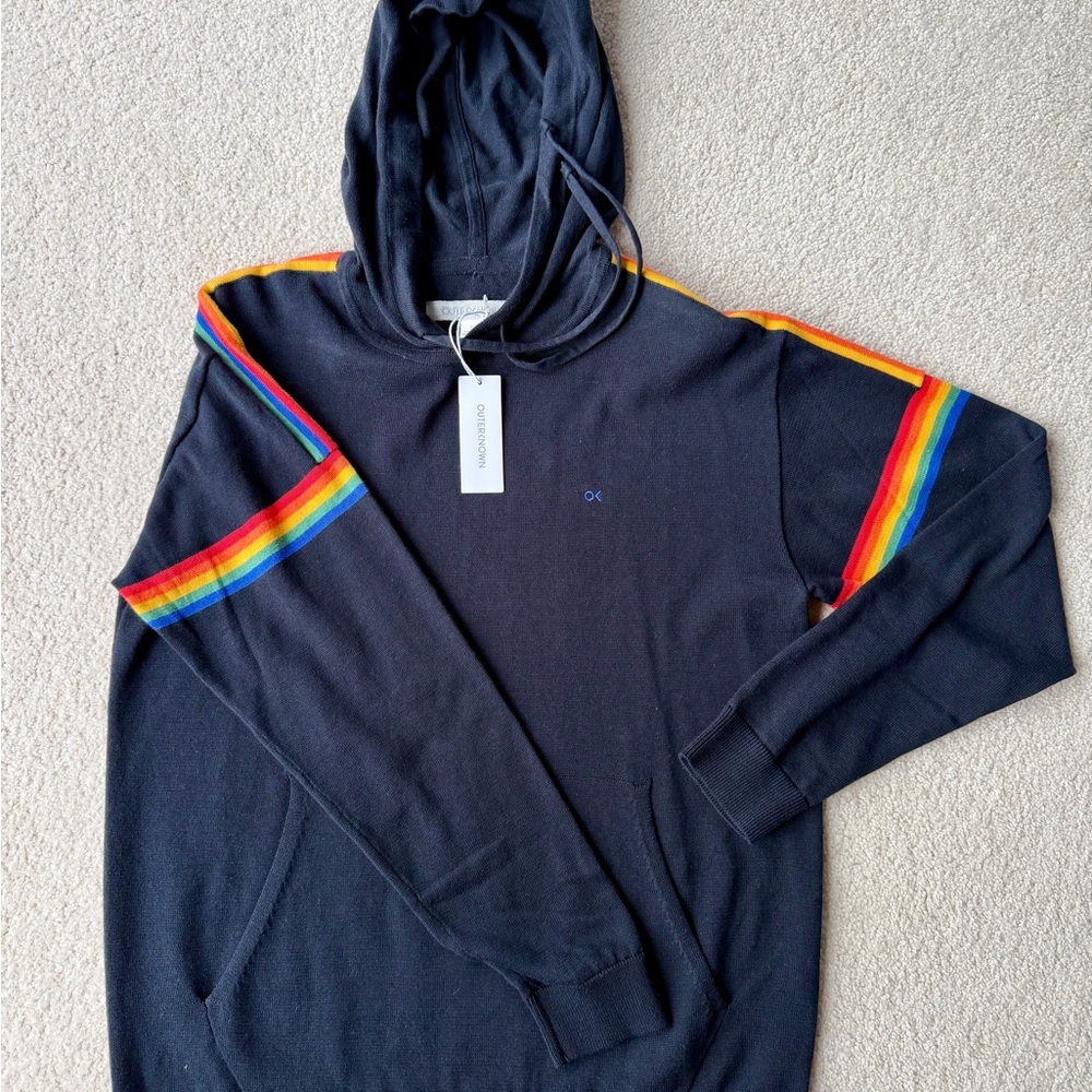 Outerknown men’s Black Hoodie with Rainbow Stripes